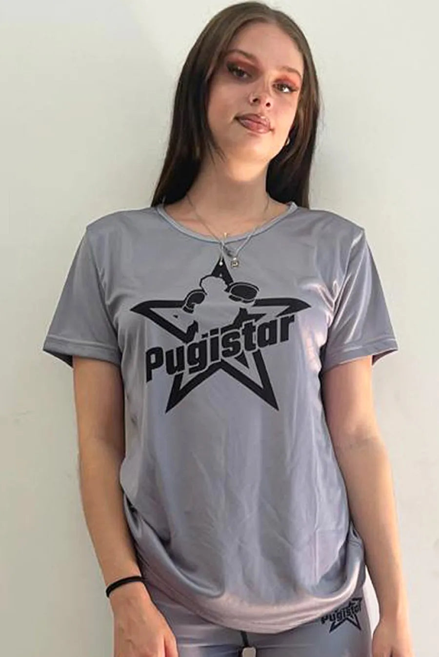 T-shirt femme gris logo Pugistar noir