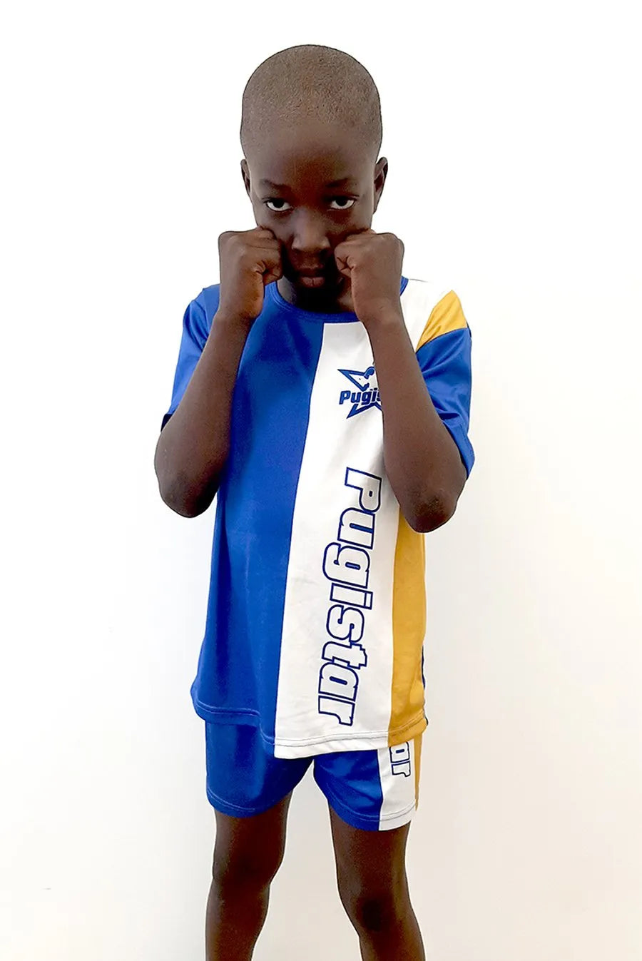 Ensemble short + tee-shirt Garçon bleu, blanc et Or