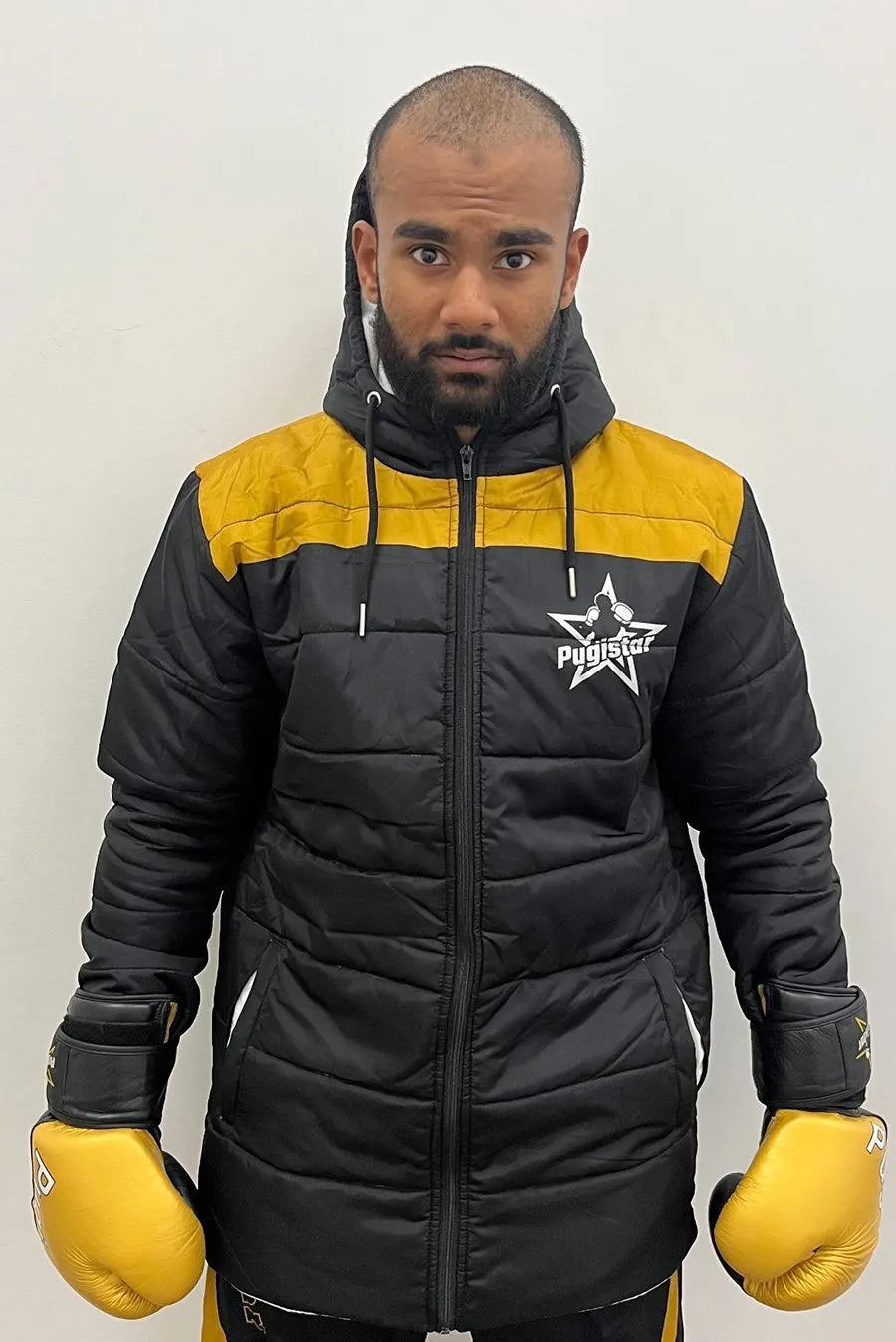 Doudoune capuche noire et jaune Pugistar