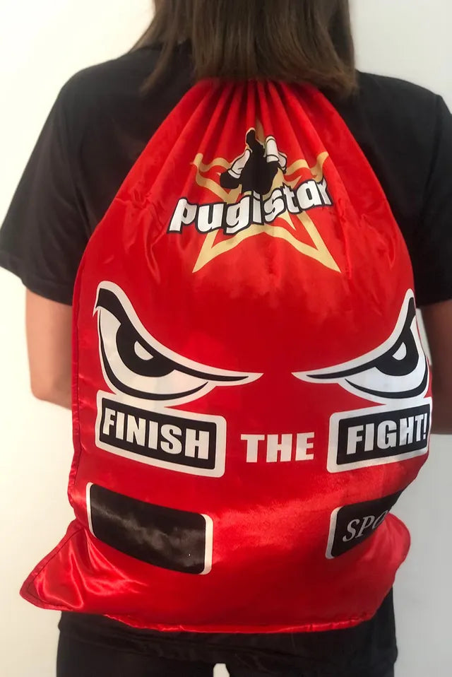 Sac à dos toile rouge Finish the Fight Pugistar, bretelles corde noire