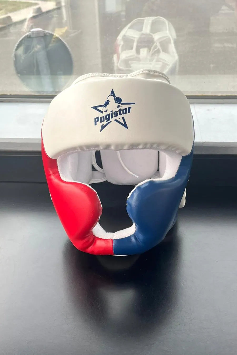 Casque cuir bleu/blanc/rouge Pugistar