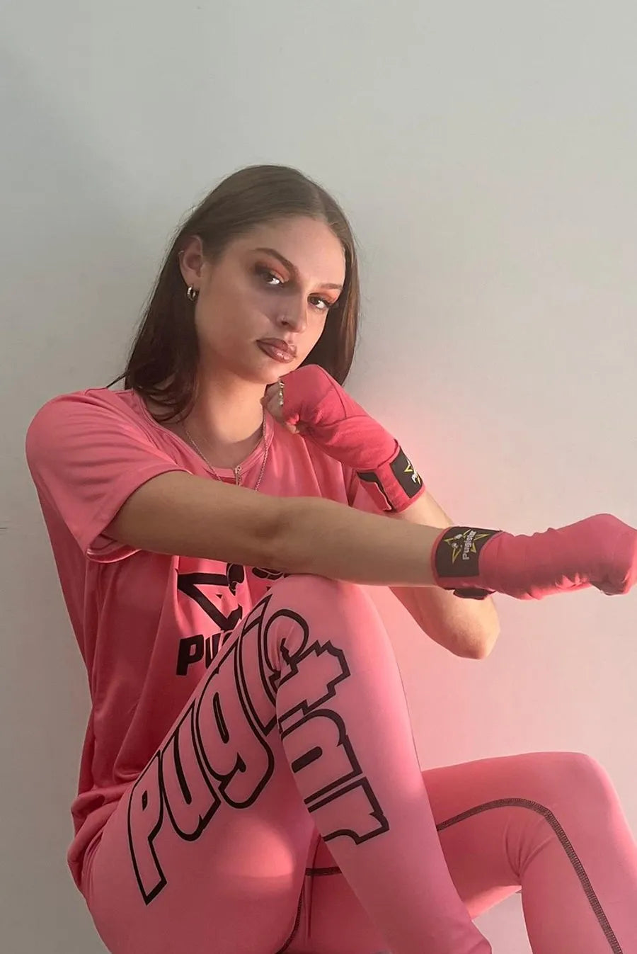 Legging femme rose logo Pugistar noir
