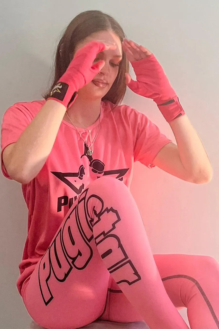 T-shirt femme rose logo Pugistar noir