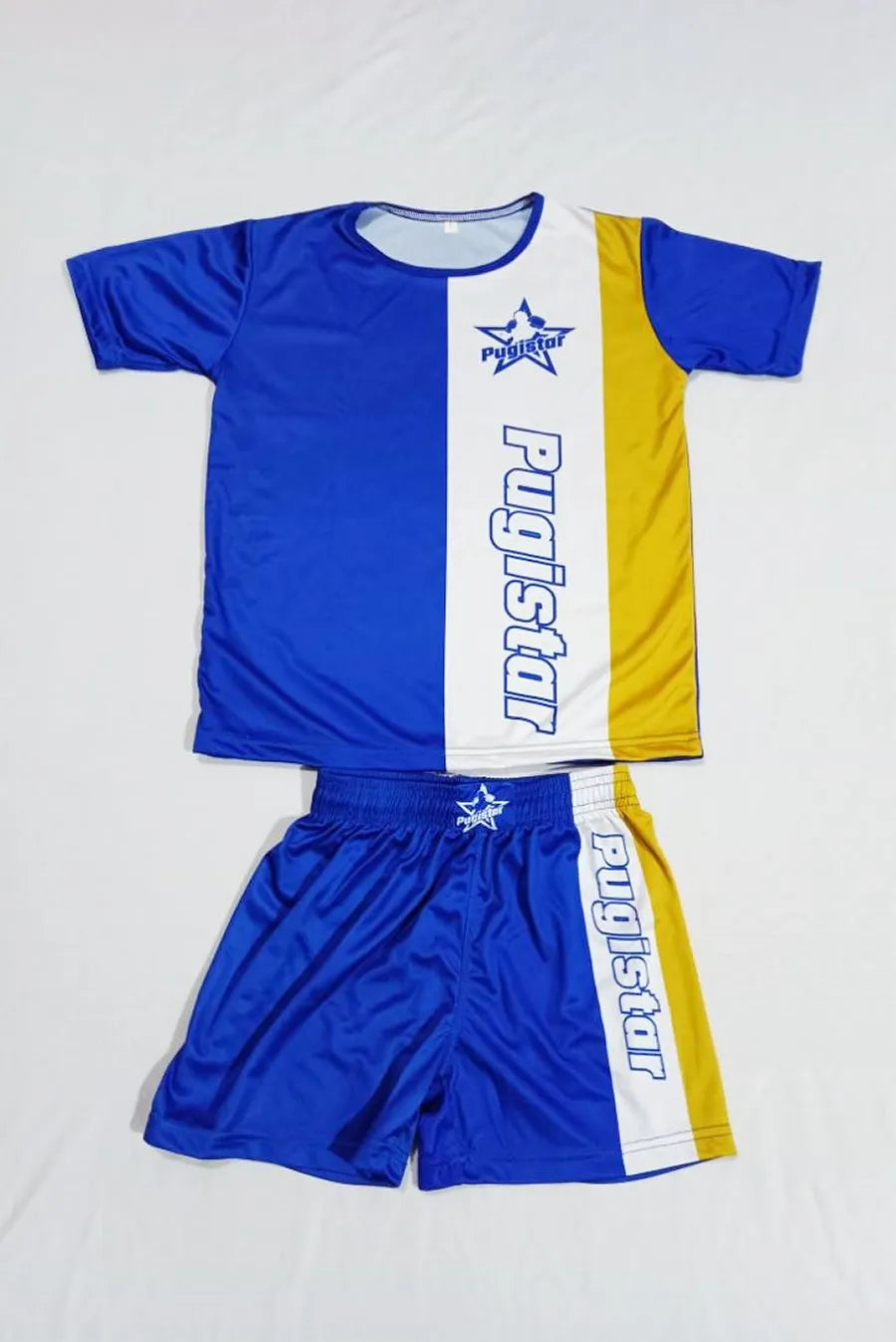 Ensemble short + tee-shirt Garçon bleu, blanc et Or