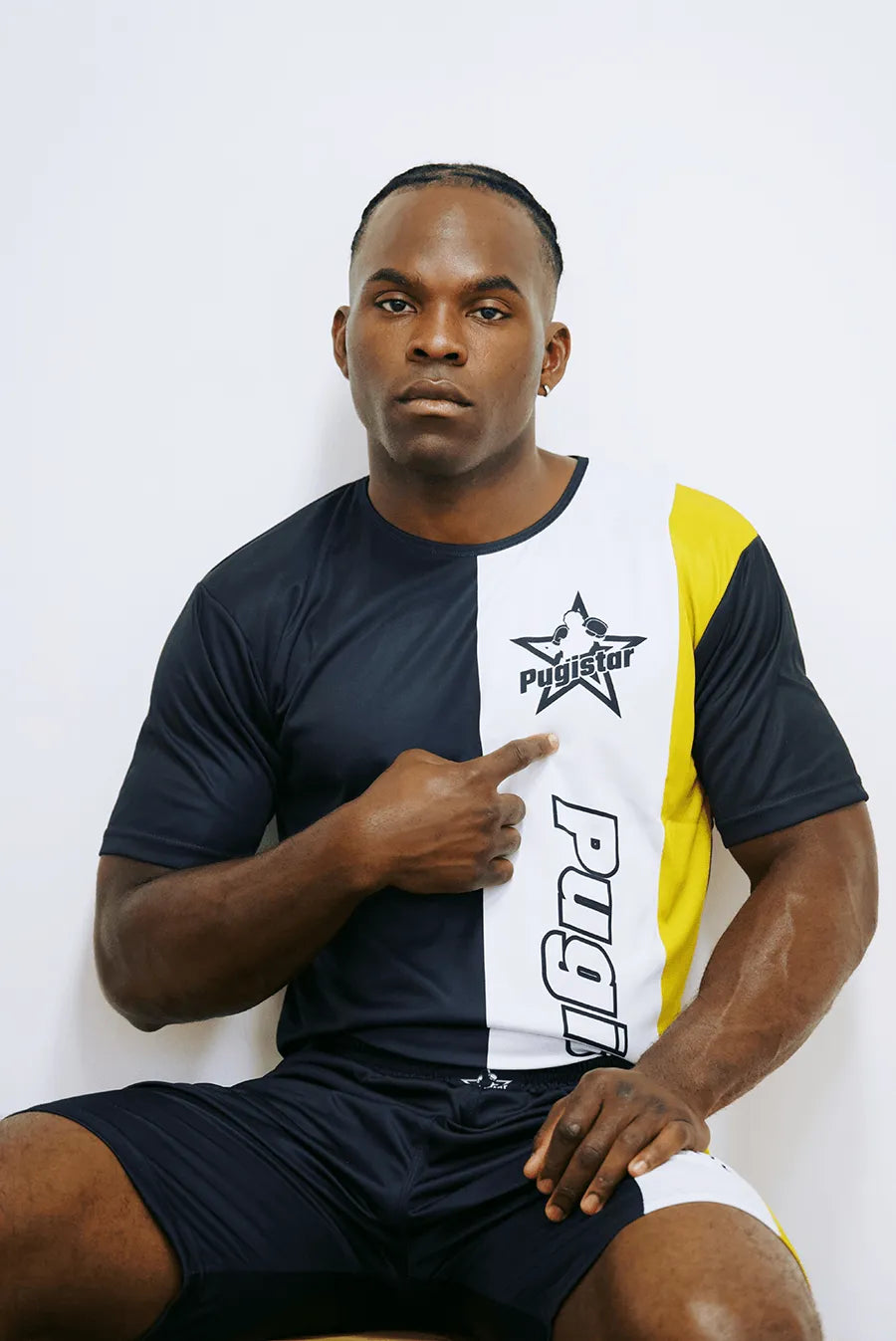 Ensemble short + tee-shirt Homme noir, blanc et Or