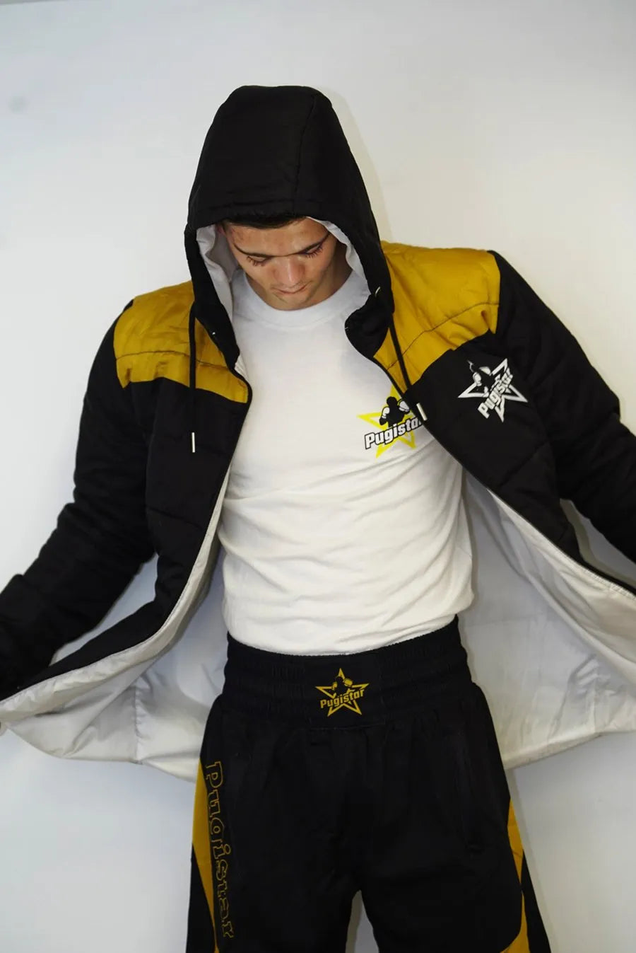 Doudoune capuche noire et jaune Pugistar