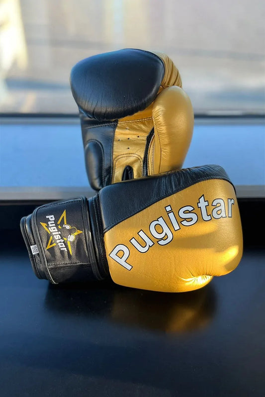 Paire de gants cuir noir et Or Pugistar