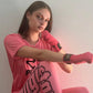T-shirt femme rose logo Pugistar noir