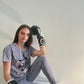 T-shirt femme gris logo Pugistar noir