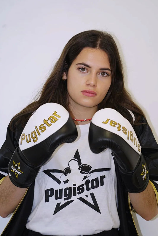 Paire de gants cuir blanc et noir Pugistar