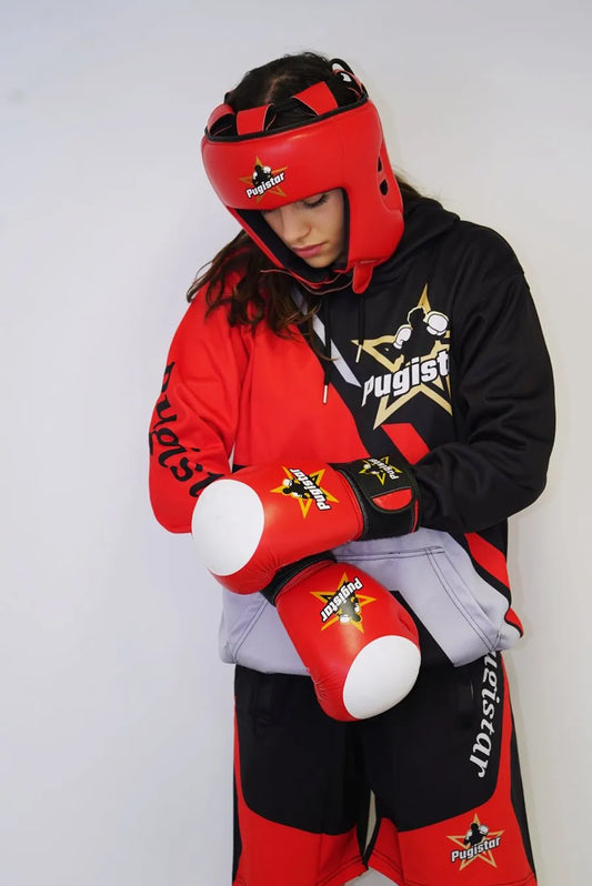 Ensemble compétition paire de gants cuir & casque Pugistar
